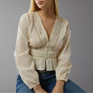 American Eagle Ivory Cotton Peasant Boho Blouse Top NWT Size Extra Large